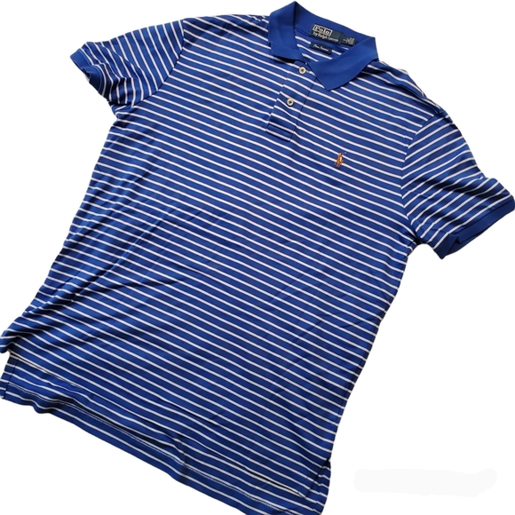 Polo by Ralph Lauren Men's Blue Collard Neck Short Sleeve Striped Shirt Size L - Picture 1 of 2
